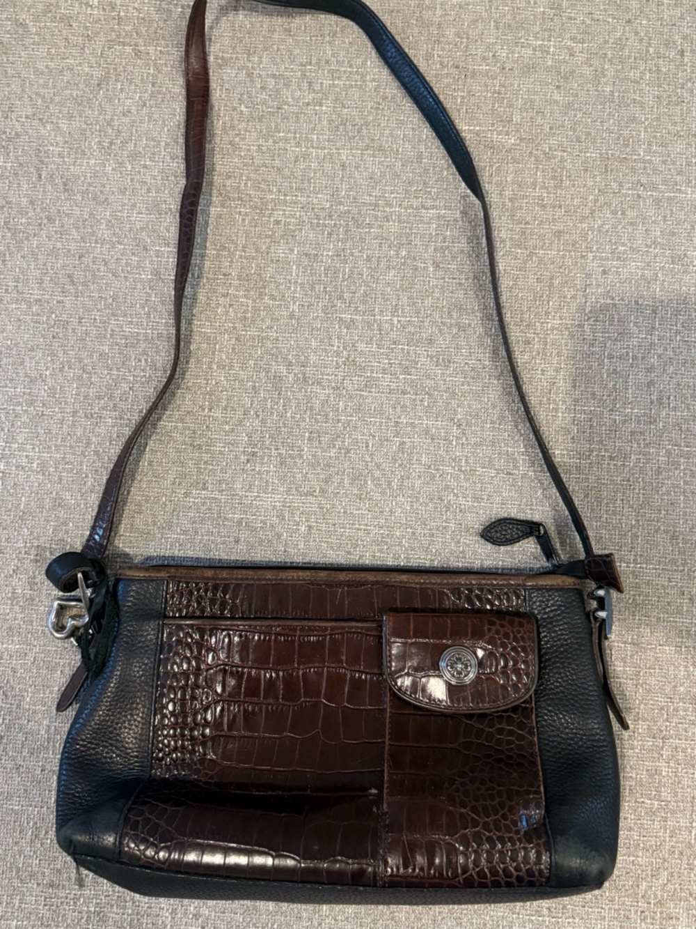 Brighton Crossbody Bag Womens Small Brown Black Leather Croc Embossed